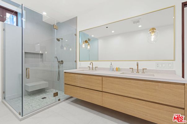 Bathroom, Dual Sink Vanities, Glass Shower, Interior, Recessed Lighting