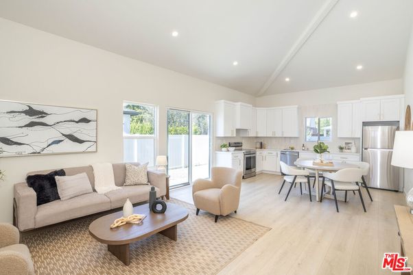 Dining room, Interior, Kitchen, Living room, Recessed Lighting, Stainless Steel Appliances, Wood Texture Flooring