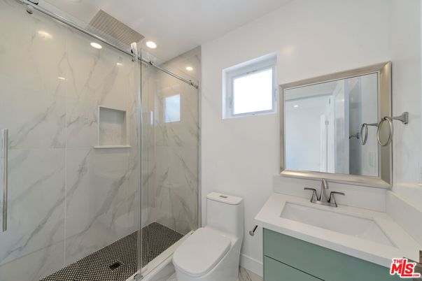 Bathroom, Glass Shower, Interior, Marble Walls, Recessed Lighting