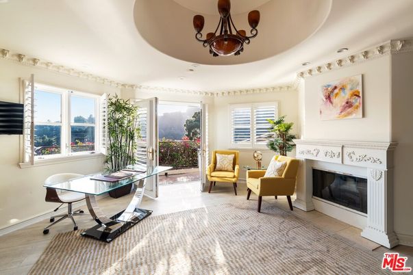 Chandelier, Fireplace, Home Office, Interior, Recessed Lighting