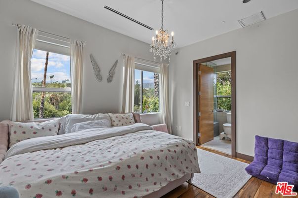 Bedroom, Chandelier, Interior, Wood Texture Flooring