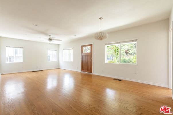 Empty room, Interior, Pendant Lights, Wood Texture Flooring