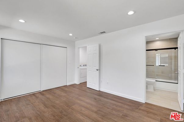 Bathroom, Empty room, Interior, Recessed Lighting, Wood Texture Flooring