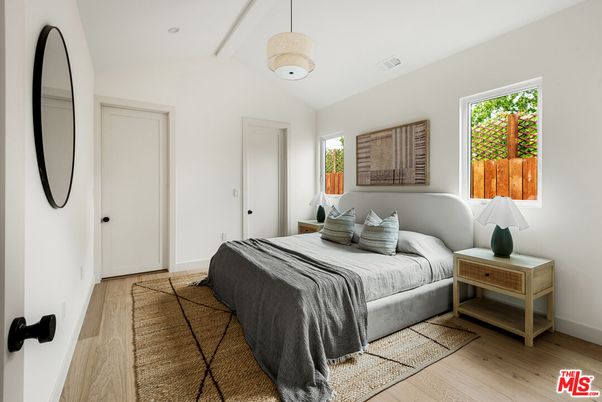 Bedroom, Interior, Pendant Lights, Wood Texture Flooring