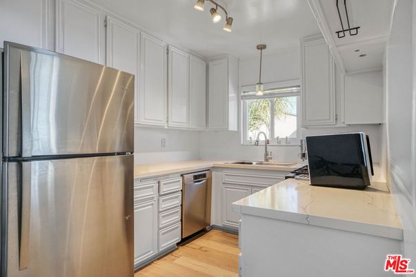 Interior, Kitchen, Pendant Lights, Stainless Steel Appliances, Wood Texture Flooring