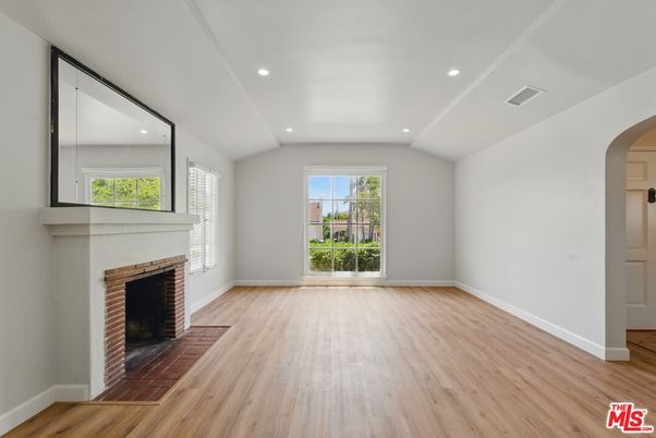 Empty room, Fireplace, Interior, Recessed Lighting, Wood Texture Flooring
