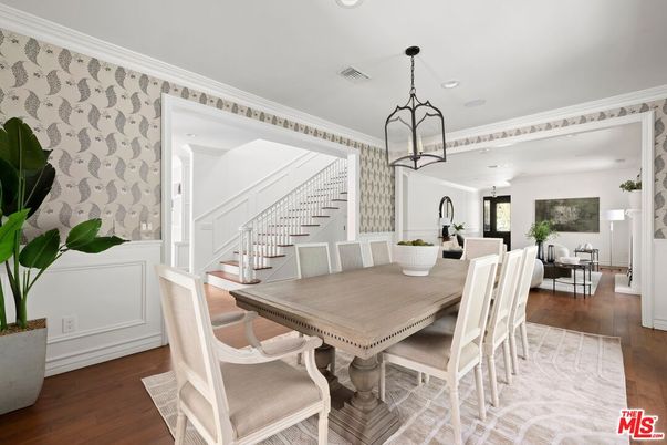 Dining room, Interior, Pendant Lights, Recessed Lighting, Wood Texture Flooring