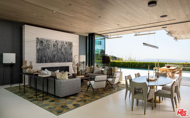 Dining room, Fireplace, Interior, Living room, Pendant Lights, Recessed Lighting, Wooden Ceilings