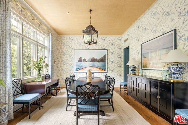 Dining room, Interior, Pendant Lights, Wood Texture Flooring