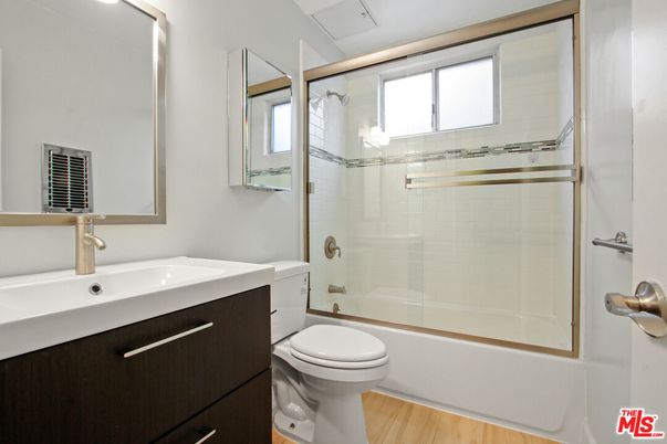 Bathroom, Glass Shower, Interior, Wood Texture Flooring