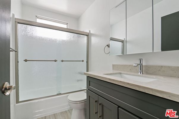 Bathroom, Glass Shower, Interior, Wood Texture Flooring