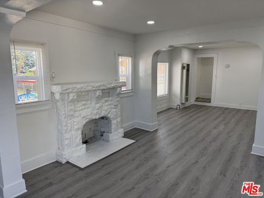 Fireplace, Interior, Recessed Lighting, Wood Texture Flooring