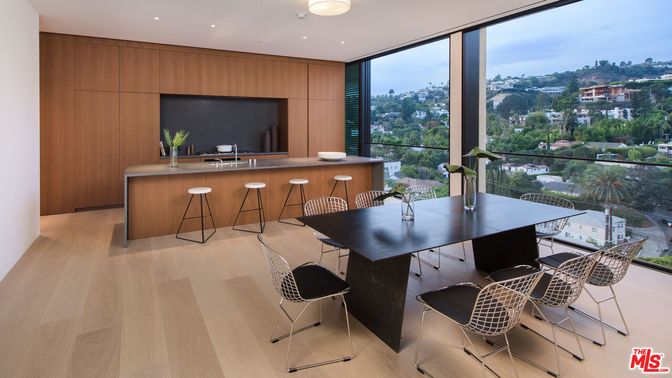 Dining room, Interior, Recessed Lighting, Wood Texture Flooring