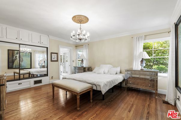 Bedroom, Chandelier, Interior, Wood Texture Flooring