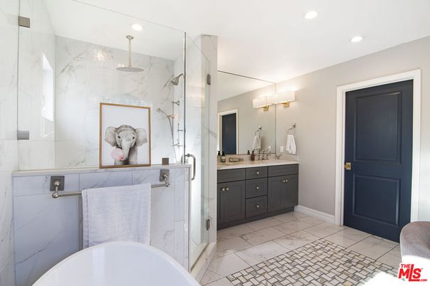 Bathroom, Glass Shower, Interior, Marble, Marble Walls, Recessed Lighting