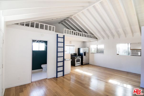 Empty room, Interior, Kitchen, Stainless Steel Appliances, Wood Texture Flooring