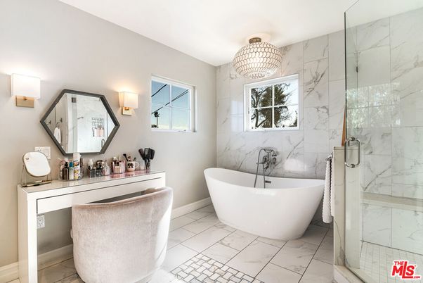 Bathroom, Free Standing Baths, Glass Shower, Interior, Marble, Marble Walls