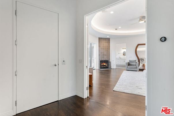Fireplace, Interior, Recessed Lighting, Wood Texture Flooring