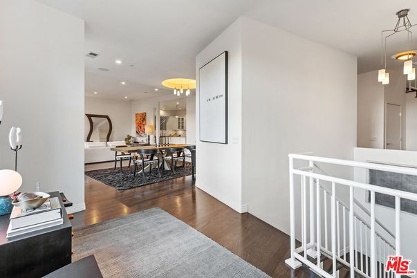 Dining room, Interior, Pendant Lights, Recessed Lighting, Wood Texture Flooring