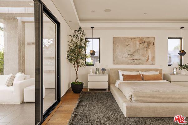 Bedroom, Interior, Pendant Lights, Recessed Lighting, Wood Texture Flooring