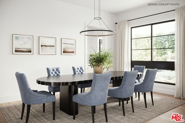 Dining room, Interior, Pendant Lights, Wood Texture Flooring