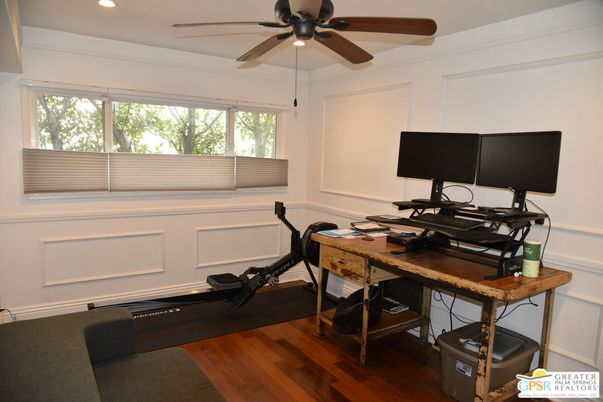 Fitness Equipment, Home Office, Interior, Recessed Lighting, Wood Texture Flooring