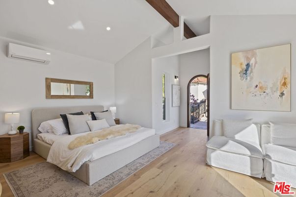 Bedroom, Interior, Recessed Lighting, Wooden Beams, Wood Texture Flooring