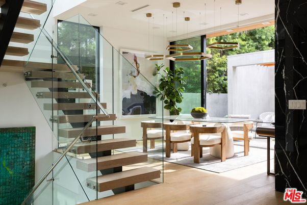 Dining room, Interior, Pendant Lights, Wood Texture Flooring