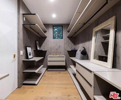 Interior, Recessed Lighting, Walk-in Closets, Wood Texture Flooring, Wooden Walls