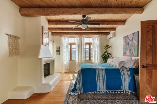 Bedroom, Fireplace, Interior, Wooden Beams, Wooden Ceilings, Wood Texture Flooring