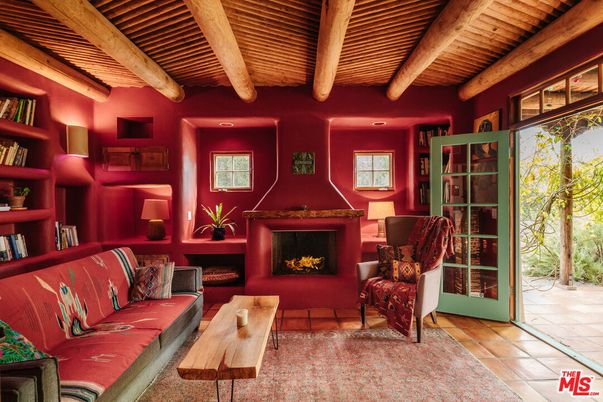 Fireplace, Interior, Living room, Recessed Lighting, Wooden Beams, Wooden Ceilings