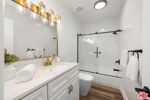 Bathroom, Glass Shower, Interior, Wood Texture Flooring