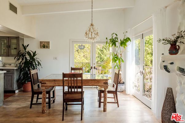Dining room, Interior, Pendant Lights, Wood Texture Flooring