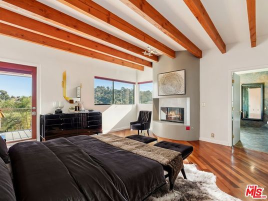 Bedroom, Fireplace, Interior, Wooden Beams, Wood Texture Flooring