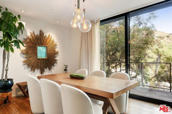 Dining room, Interior, Pendant Lights, Recessed Lighting, Wood Texture Flooring