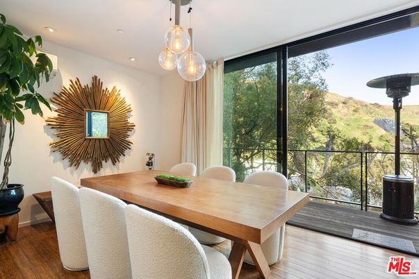 Dining room, Interior, Pendant Lights, Recessed Lighting, Wood Texture Flooring