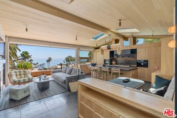 Interior, Kitchen, Living room, Pendant Lights, Stainless Steel Appliances, Water, Wooden Ceilings