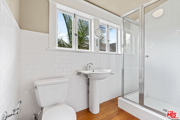 Bathroom, Glass Shower, Interior, Wood Texture Flooring