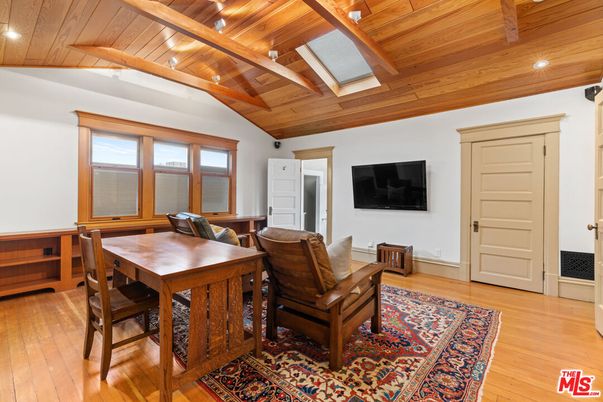 Dining room, Interior, Recessed Lighting, Wooden Beams, Wooden Ceilings, Wood Texture Flooring