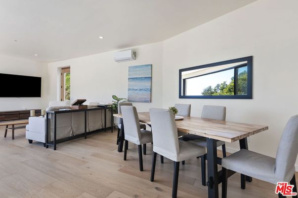 Dining room, Interior, Living room, Recessed Lighting, Wood Texture Flooring