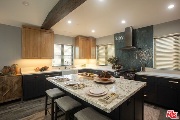 Interior, Kitchen, Recessed Lighting, Stainless Steel Appliances, Wooden Beams, Wood Texture Flooring