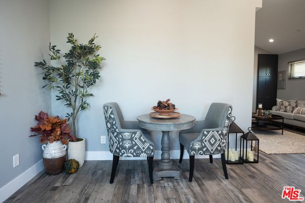 Dining room, Interior, Recessed Lighting, Wood Texture Flooring