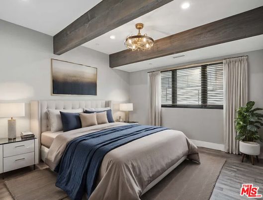 Bedroom, Interior, Recessed Lighting, Wooden Beams, Wood Texture Flooring