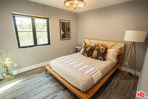 Bedroom, Chandelier, Interior, Wood Texture Flooring