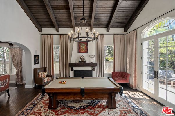 Billiard Table, Chandelier, Game Room, Interior, Wooden Beams, Wooden Ceilings, Wood Texture Flooring