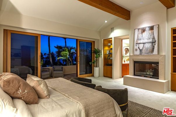 Bedroom, Fireplace, Interior, Recessed Lighting, Wooden Beams