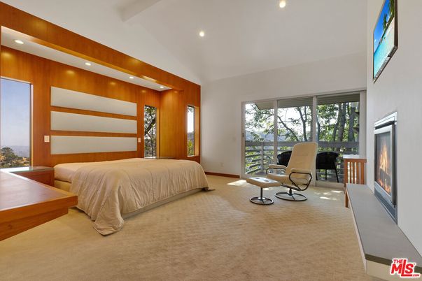 Bedroom, Fireplace, Interior, Recessed Lighting, Wooden Walls