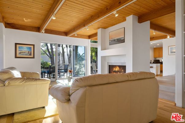 Fireplace, Interior, Living room, Recessed Lighting, Wooden Beams, Wooden Ceilings, Wood Texture Flooring