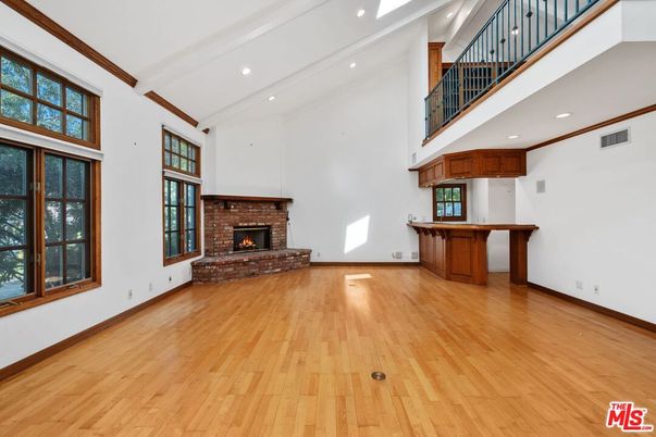 Empty room, Fireplace, Interior, Recessed Lighting, Wood Texture Flooring