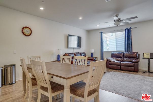Dining room, Interior, Recessed Lighting, Wood Texture Flooring